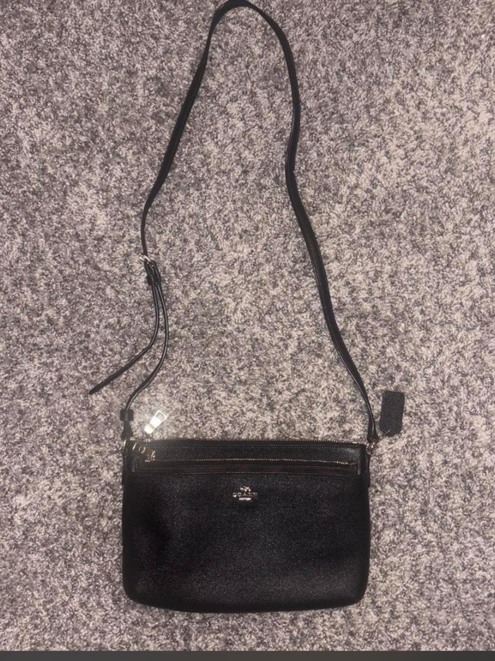 Coach Black Pebbled Leather Crossbody Bag w/ Monogram Slim Wallet